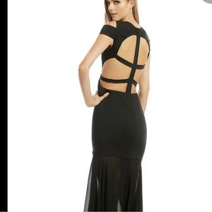 BCBG Max Axria Ava Cage Lock Cut Out Gown with Silk Contrast Maxi Dress
